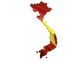 Map on Vietnam waving Flag. 3D rendering Vietnam map and waving flag on Asia map. The national symbol of Vietnam. Vietnam flag on